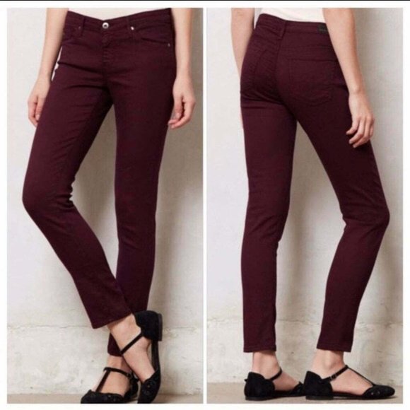 Ag Adriano Goldschmied Denim - AG Adriano Goldschmied Women’s 27R The Stevie Ankle Slim Straight Jeans Burgundy